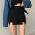 HOUZHOU Black Mini Skirt Shorts Women Sexy High Waist Punk Casual Patchwork A-line High Slit Micro Skirt Streetwear Y2K Skort