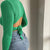 Green Ribbed Crop Top for Women Sexy Backless Bandage Slim Tops Long Sleeve Round Neck Solid T-shirt 2022 Autumn Harajuku Tees