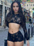 BOOFEENAA Sexy Black Lace Mesh Shorts Sets See Through Rave Club Outfits for Women Clothing 2 Pieces Matching Sets C85-BG10
