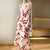 Summer New Chiffon Suspender Dress Women&#39;s Waist V-neck Printed Over-The-Knee Floral Dress Retro Outer Wea