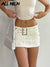 ALLNeon Y2K Aesthetics Basic Belted Low Waist Micro Skirts 2000s Fashion Sexy Pockets White Denim Skirt Cute Bottoms Clubwear