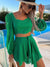 Summer Solid Two Pieces Sets Women Square Collar Puff Sleeve Short Top High Waist Lace Up Shorts Casual Beach Loose Shorts Suits