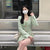 Square Single-Breasted Mint Green Tweed Dress Women Tassel Korean Temperament Elegant Slim Full Plaid Fashion Bodycon Vestidos