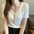 V-Neck T-Shirt Women&#39;S Short-Sleeved 2022 Summer New Korean Version Of The Slim Ice Silk Sweater Thin Bottoming All-Match Top