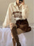 Deeptown 90s Retro Style Embroidery Sweatshirts Women Harajuku Corduroy Beige Oversized Hoodies Polo Collar Casual Tops Vintage
