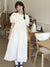 HOUZHOU White Dress Women Summer Kawaii Midi Dresses Bow Preppy Style Sundress Ruffle Patchwork Peter Pan Collar Puff Sleeve
