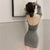 Spring and Autumn Round Neck Long Sleeve Sexy Big Backless Slim Bottoming Dress with Chain and Hips Solid Color Tight Dress