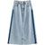 ZIQIAO Japanese Denim Blue Mid-Calf A-LINE Dress High Waist Hem Frayed Design Retro Skirts Office Lady Solid Spring Long Skirt