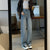 Fashion Korean jeans Women  Mopping Trousers Denim Vintage blue streetwear high waist  wide leg pants trousers Femme   Casual