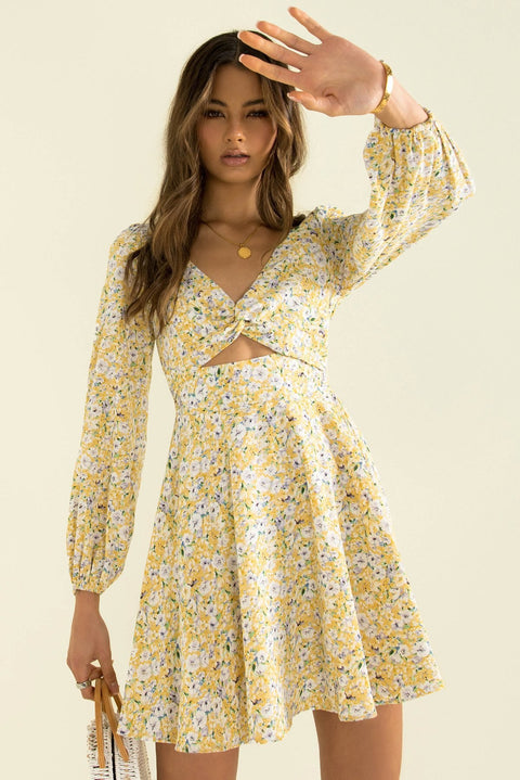 2022 Autumn New Products Fashion Digital Printing Lantern Sleeve Women&#39;s Sexy V -neck Sleeve Flower Street Style Dress