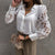 Summer Casual Lace Patchwork Shirt Top For Women Spring Long Sleeve White Shirts Woman Elegant Hollow Out Button Blouses Vintage