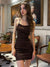 Y2k Sexy Satin Dress Brown Strapless Spaghetti Strap Backless Dresses Vintage Women Party Casual Basic Mini Dress Women Summer