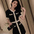 Elegant Korean wool Knitted Dress 2022 Party Summer Black Slim Button Bodycon Mini Dress Vestido Moda Feminina Ropa Mujer 12105
