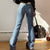 Y2K Aesthetics Retro Buttons Full Length Blue Denim Pants Women Slim Streetwear 2000s Cute Pockets Trim Low Rise Jeans