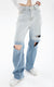 Summer Womans Ripped Jeans High Waist Wide Leg Denim Trouser Baggy Chic Design Gradient Color Street Vintage Straight Jean Pants