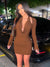 Cowl Neck Halter Long Sleeve Bodycon Dresses For Women Cut Out Ruched Mini Dress Sexy Night Club Party Dress 2022 Autumn