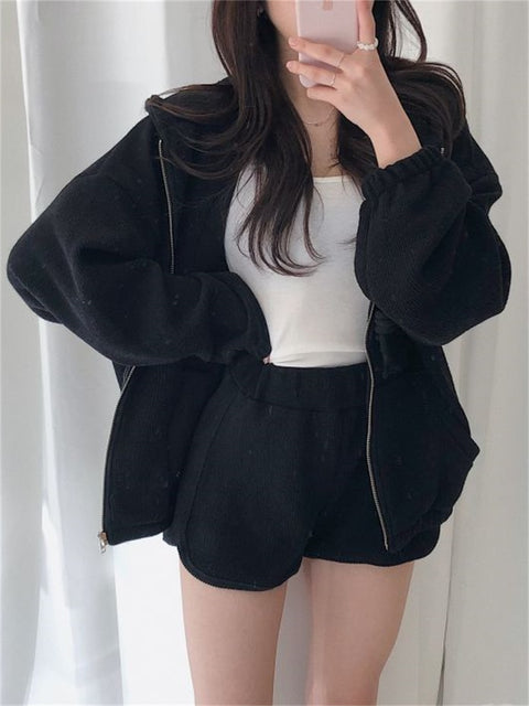Alien Kitty Hooded Women Suits Cotton Coats Cardigans New Chic 2022 Stylish Casual Sports Autumn OL Hot Loose Wide Leg Shorts