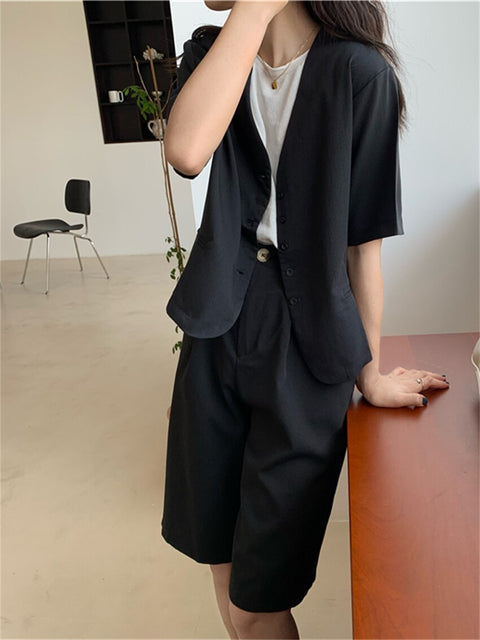 HziriP Korea Women Summer Office Wear Suits Stylish Blazers Chic Elegant 2022 Loose Streetwear Shorts Casual Work Wear Sets