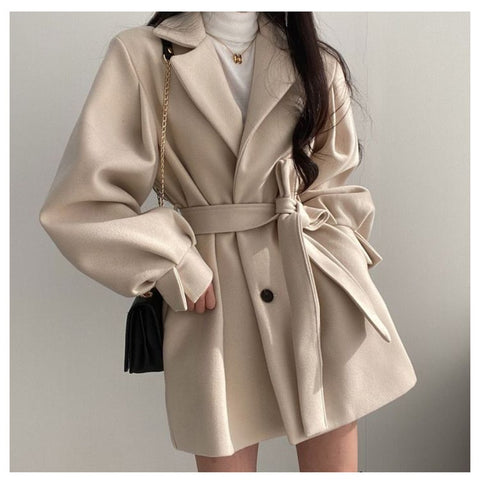 All-Match Winter Woman Solid Casual Loose Wool Coat Cloak Belt Cardigan Women&#39;s  Soft Warm Elegant Lovely