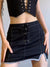Sweetown Eyelet Bandage Goth Mini Skirts Womens Lace Trim Y2K Clothes Low Waist Slim Black Pencil Skirt Summer Vacation Outfits
