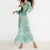 Spring 2022 Women Print Elastic Waist Maxi Dress V Neck Female Long Sleeve Elegant Office Lady Dresses Vestidos BB22336