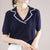 Summer New Knitted Tees Short-sleeved Women&#39;s Lapel Pullover Vest Casual Color Contrast Tops Female Sweater Jacket Half-sleeved