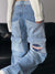 QWEEK Hip Hop Grunge Cargo Jeans Women Pockets Patchwork Kpop Vintage Wide Leg Denim Pants Oversize Embroidery Chic Trousers