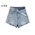 Women&#39;s Blue Shorts Jeans Irregular Design Wide Leg Pants High Waist Casual Fashion Vintage Baggy Denim Hot Pants Ladies Summer