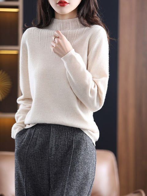 Half High School Collar Sweater Women&#39;s Autumn And Winter New Loose 100% Wool Bottoming Shirt Long-sleeved Pullover Wool Sweater