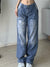 Harajuku printed Cargo Jeans Y2K Dark Blue brown High Waist Streetwear 90S Baggy Jeans Women Pants Straight wide leg jeans