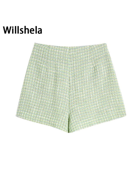 Willshela Women Fashion Texture Side Zipper Mini Skirts Shorts Vintage High Waist Female Chic Lady Casual Shorts