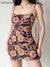 Women Fashion Ripple Printing Dress Sexy Summer Spaghetti Strap Backless Suspender Mini Dress A-line Short Dress Streetwear