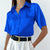 Satin Women&#39;s Shirt Polo Collar Office Lady blouse Vintage Blue Green Silk Shirt Loose Button Up Down Shirts Black Fashion Tops