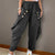 Summer New Casual Distressed Loose Trousers Button Patchwork Pockets Solid Color Mid Waist Fashion Black Harem Pants Women&#39;s