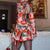 Fashion Elegant Dress Women Solid/Floral Print High Neck Cut Out Flared Sleeve Ruched Mini Vestidos High Street Party Clothing