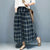 Women&#39;s clothing autumn new retro literary loose mid-length plaid skirt cotton and linen half-length skirt