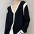 Spring and Autumn New Black and White Color-Blocking Worsted Knitted Cardigan Women&#39;s Long-Sleeved Top Japanese Style Small Coat