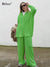 Bclout Summer Green Vintage Suits Women Flare Sleeve Shirt And High Waist Pants Two Piece Set Autumn Loose Blouses Outfits Woman