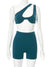 hirigin Ribbed Diagonal Collar Sleeveless Hollow Out Crop Top Mini Shorts 2 Pcs Set 2022 Sexy Women Streetwear Y2K Party Club