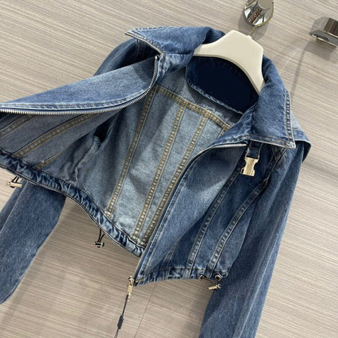 Luxury Hooded Long Sleeve Jean Jacket High Waist Shorts Two Piece Sets 2022 Spring Summer High Quality Women Casual Denim Suits