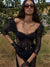 Yiallen Y2k Fashion Party Vacation Beach Sexy Black Lace Long Dress Women&#39;s Spring Quarter Sleeve Mid-Calf Dresses Clubwear