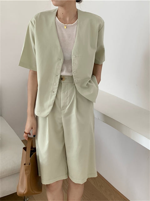 HziriP Korea Women Summer Office Wear Suits Stylish Blazers Chic Elegant 2022 Loose Streetwear Shorts Casual Work Wear Sets