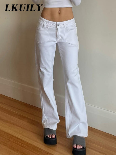 White Low Waist Jeans Women Baggy Jeans 2022 New Fashion Straight Leg Pants Y2k Denim Trousers Vintage Loose Washed Mom Jeans