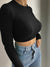 Green Ribbed Crop Top for Women Sexy Backless Bandage Slim Tops Long Sleeve Round Neck Solid T-shirt 2022 Autumn Harajuku Tees