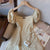 Khaki Vintage Square Neck Plaid Print Mini Dress Summer 2022 Elegant Puffed SleeveA-line Dresses Patchwork split Vestidos Tide