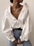 InstaHot Lantern Sleeve Elegant Shirt Blouse White Black Sexy Button Vintage Turn Down Collar Office Ladies Shirt Female Casual